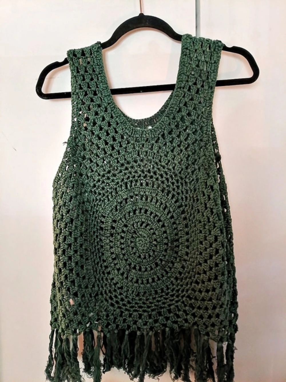 Crochet Fringe Tank Top in Green